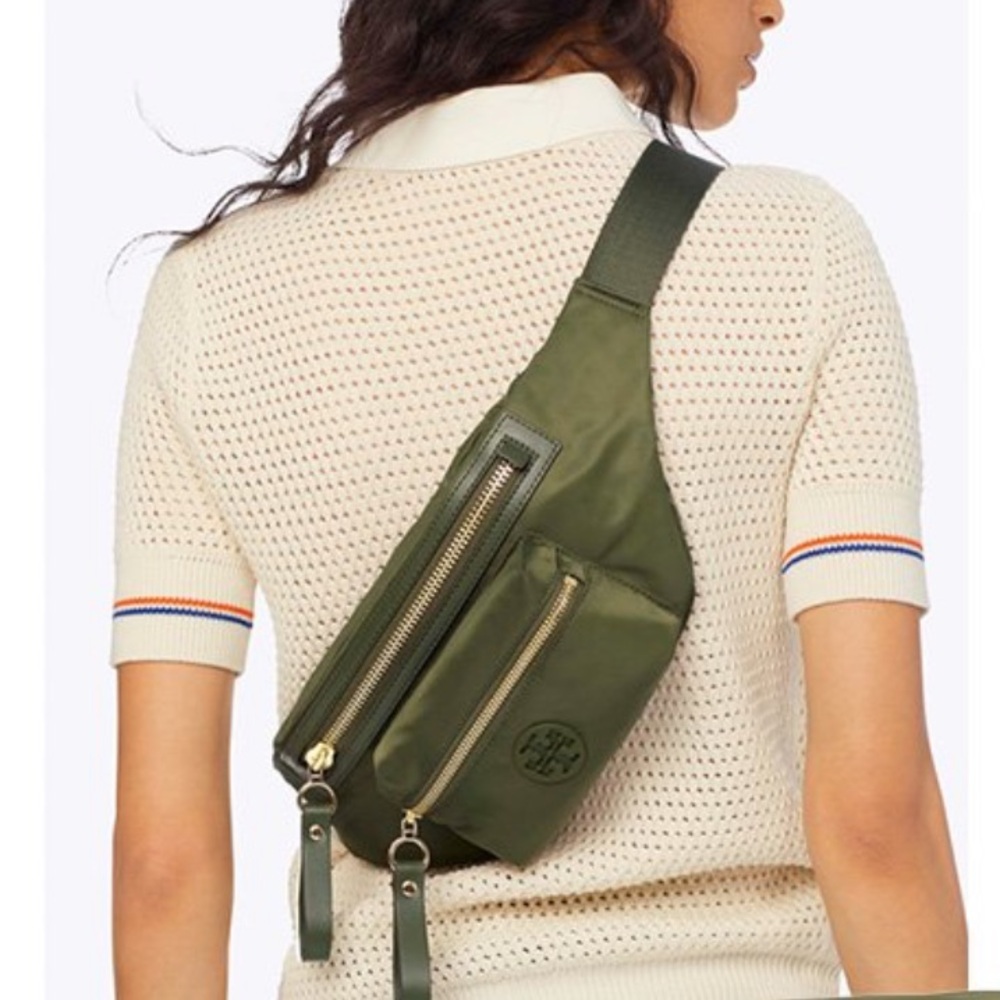 Tory Burch Green Belt Bag with Sleek Design
